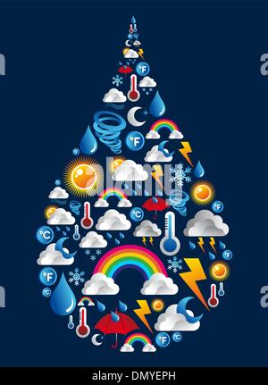 Icone meteo impostare l'acqua forma a goccia Illustrazione Vettoriale