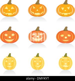 Il set di icone di zucca di Halloween Illustrazione Vettoriale