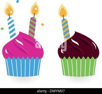 Torta di compleanno insieme isolato su bianco Illustrazione Vettoriale