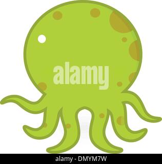 Carino polpo verde isolato su bianco Illustrazione Vettoriale