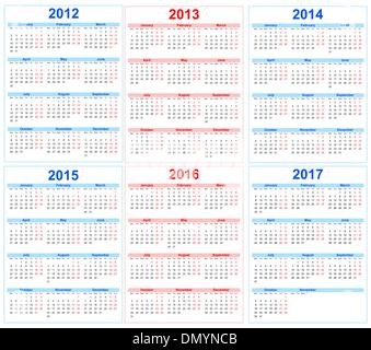 Calendario 2013-2017 rosso, blu, vettore Illustrazione Vettoriale