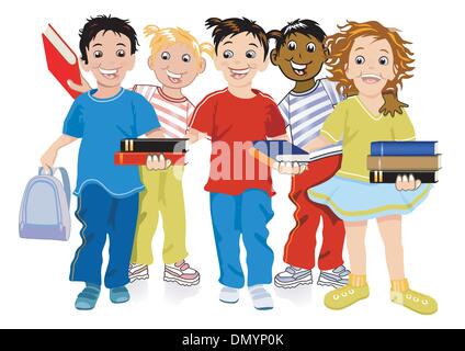 I bambini con i libri Illustrazione Vettoriale