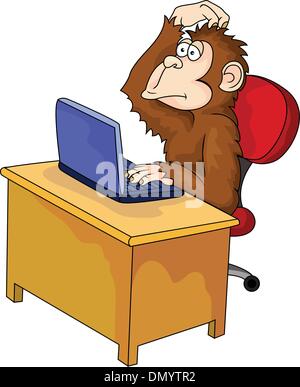 Monkey cartoon con il computer Illustrazione Vettoriale