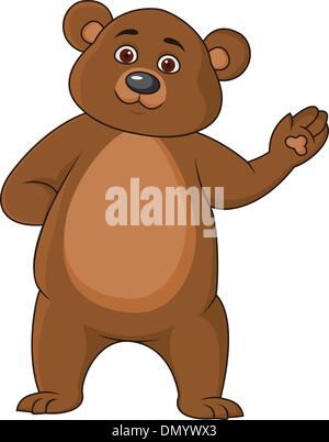 Funny bear cartoon agitando la mano Illustrazione Vettoriale