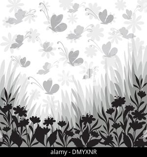 Sfondo, fiori e farfalle sagome Illustrazione Vettoriale