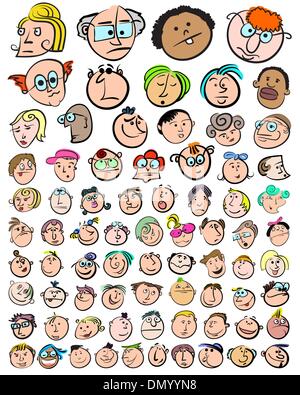 Faccia di persone espressione Doodle Cartoon icone Illustrazione Vettoriale