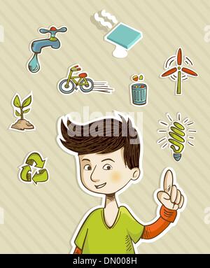 Go Green adolescente mostra eco friendly icone Illustrazione Vettoriale
