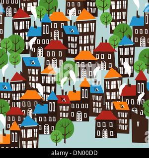 Città natale di seamless pattern cartoon Illustrazione Vettoriale