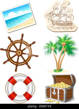 Set di icone per i viaggi per mare Illustrazione Vettoriale