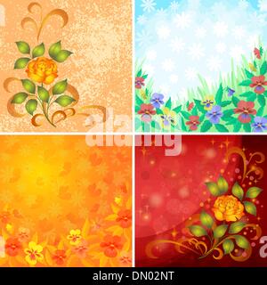 Impostare astratti sfondi floreali Illustrazione Vettoriale