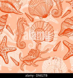 Mare disegnata a mano modello senza giunture Illustrazione Vettoriale