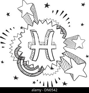 Pesci zodiaco disegno vettoriale Illustrazione Vettoriale