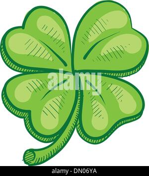 Fortuna quattro leaf clover schizzo Illustrazione Vettoriale