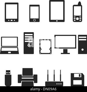 Icone di hardware di computer e gadget nel vettore. Illustrazione Vettoriale