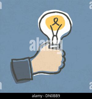 Imprenditore con Idea lampadina. Disegnate a mano illustrazione vettoriale EPS1 Illustrazione Vettoriale