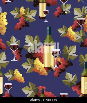 Bottiglia e bicchiere di vino pattern senza giunture Illustrazione Vettoriale