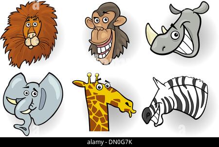 Cartoon animali selvatici capi impostato Illustrazione Vettoriale