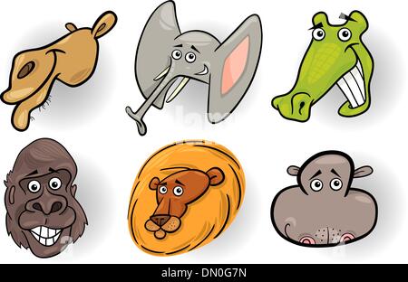 Cartoon animali selvatici capi impostato Illustrazione Vettoriale