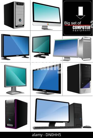 Grande insieme di apparecchiature informatiche. Stazioni di server. Mac. Illustrazione Vettoriale