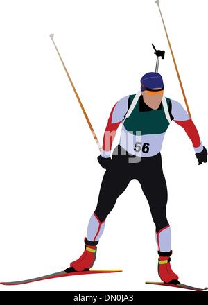 Coperchio per sport invernali brochure con biathlon runner immagine. Vect Illustrazione Vettoriale