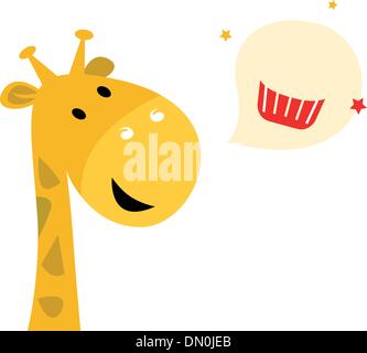 Carino parte Giraffa con cupcake isolato su bianco Illustrazione Vettoriale