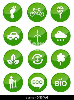 Eco-Green lucida rotonda i pulsanti impostati Illustrazione Vettoriale
