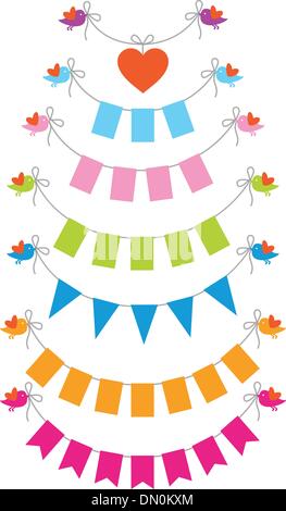 Bunting flags con uccelli, set di vettore Illustrazione Vettoriale