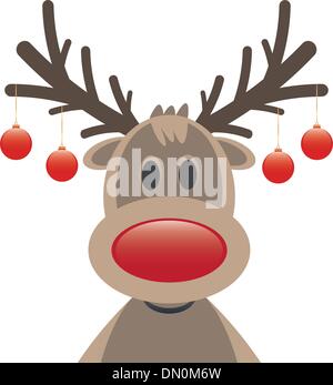 Rudolph la renna naso rosso palle di Natale Illustrazione Vettoriale