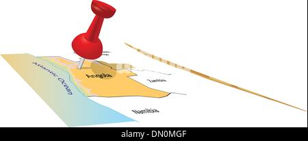 Mappa Angola con pin Illustrazione Vettoriale