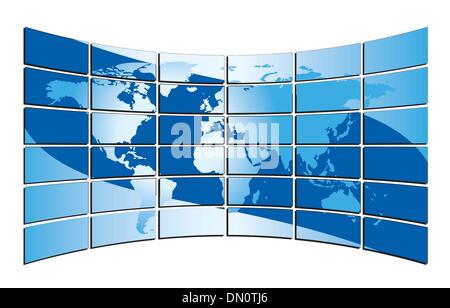 Il vettore blu mappa mondiale sulle schermate blu Illustrazione Vettoriale