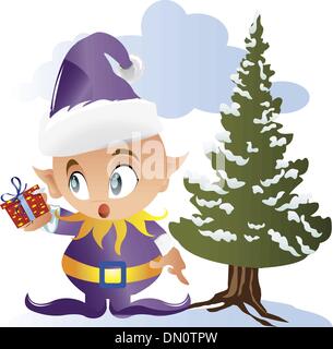 Santa elf azienda vettore regalo Illustrazione Vettoriale