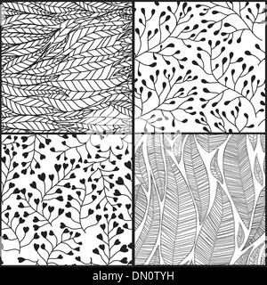 Set di quattro astratta senza giunture disegnati a mano pattern Illustrazione Vettoriale