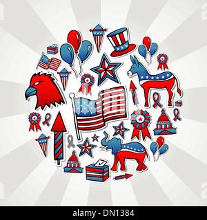 Stati Uniti elezioni schizzo icone di stile Illustrazione Vettoriale