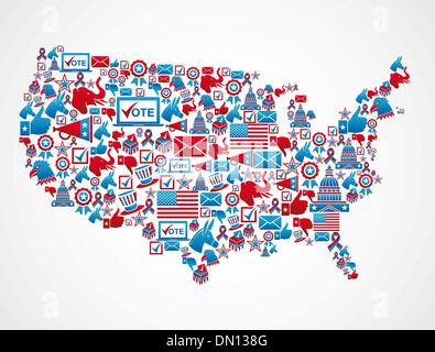 USA icone elezioni mappa Illustrazione Vettoriale