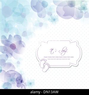 Baby boy doccia scheda con fiori di colore blu Illustrazione Vettoriale