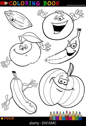 Frutta e verdura per la colorazione Illustrazione Vettoriale