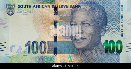 Nelson Mandela sulla South African R100 nota banca Foto Stock