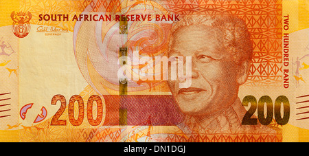 Nelson Mandela sulla South African R200 nota banca Foto Stock