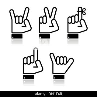 Vettore di mano gesti e segnali e segni - vittoria, rock, punto Illustrazione Vettoriale