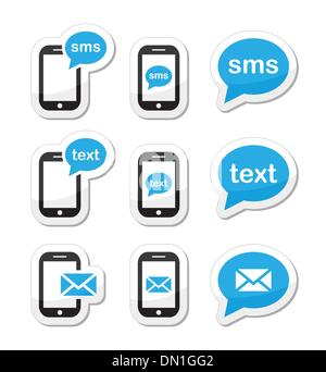 Mobile sms le icone di posta elettronica impostare come etichette Illustrazione Vettoriale