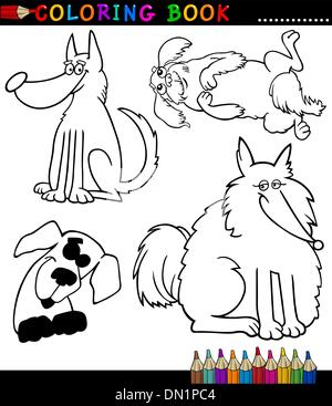 Cartoon cani o cuccioli per libro da colorare Illustrazione Vettoriale