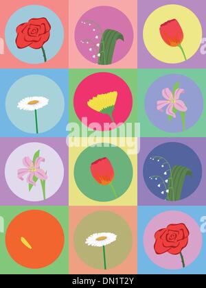Modello senza soluzione di continuità con il cartoon fiori Illustrazione Vettoriale