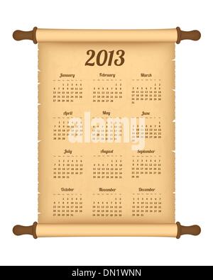 2013 Calendario sul rotolo di pergamena Illustrazione Vettoriale