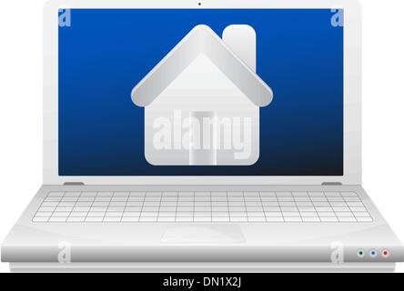 Laptop e casa. Immobiliare di concetto. Illustrazione Vettoriale