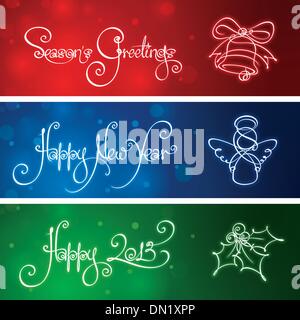 Tre nuovi anno & banner di Natale Illustrazione Vettoriale