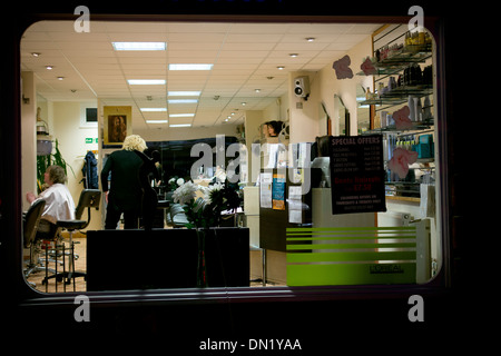 Parrucchieri finestra,salone, capelli, interno, shop, sedia, moderno, store, svago, business, marrone, vita, studio, sedile, lusso, dec Foto Stock