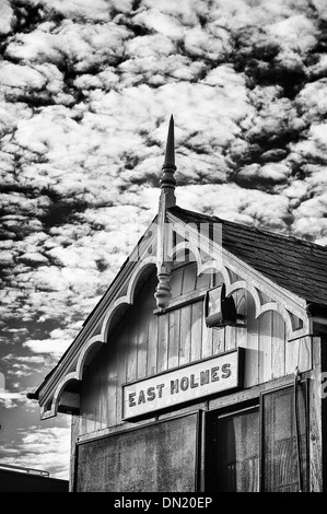 B&W foto di Lincoln in disuso Oriente Holmes signalbox. Foto Stock