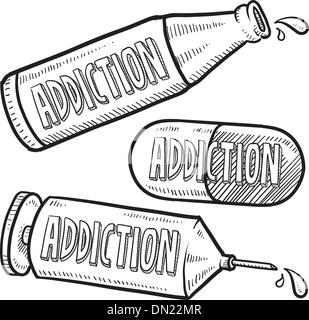 Della dipendenza da droghe e alcool schizzo Illustrazione Vettoriale