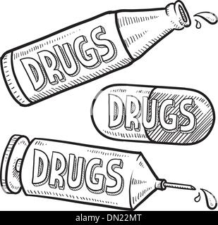 Alcool e droghe schizzo Illustrazione Vettoriale