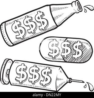 Farmaci costosi e schizzo di alcool Illustrazione Vettoriale